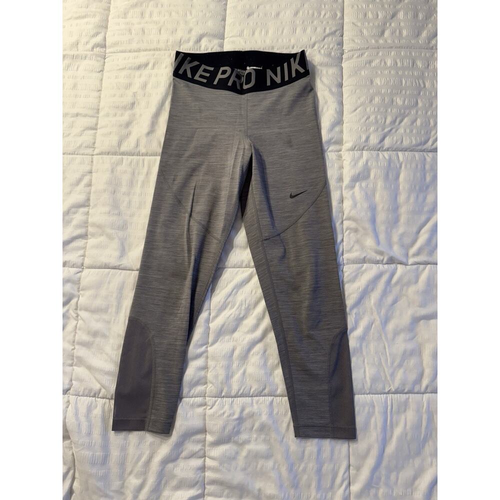 Nike Pro Gray Leggings Black Waist Band Dri-Fit Women's Small